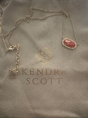 Kendra Scott Silver Necklace with Coral Pink Faceted Pendant